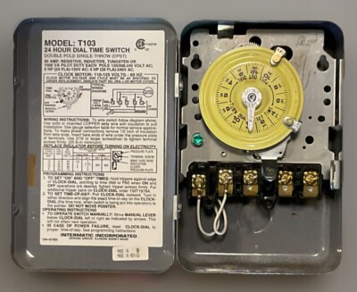 Intermatic T103 Electromechanical Timer, 24-Hr, 40A, 5 Double Pole Single Throw