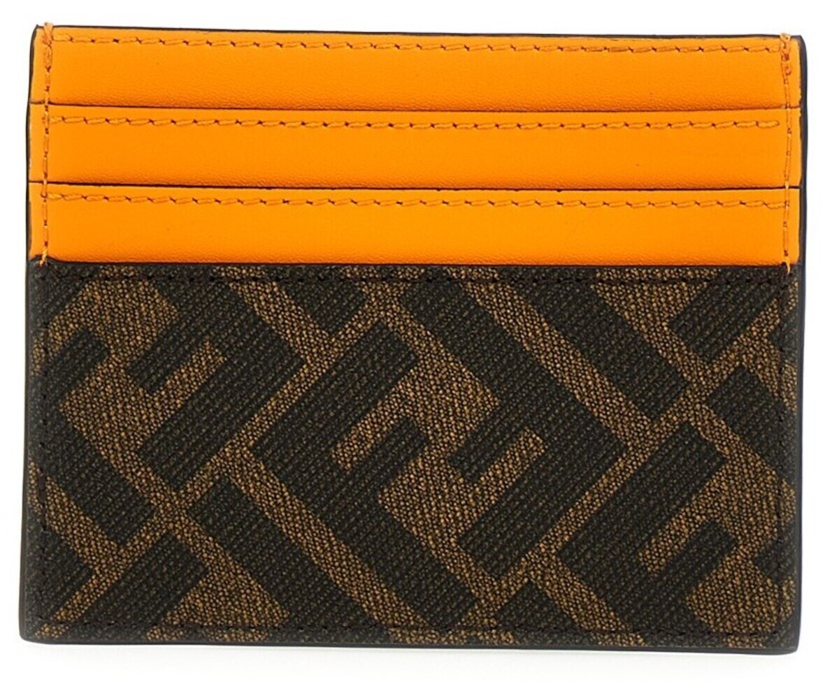 Pre-owned Fendi 'ff Logo Diagonal' Auth Men's Canvas/leather Card Holder Tobacco/org In Brown/orange (f1kjs)