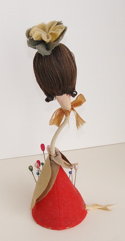 Vintage Lady Painted Face Figural Pin Cushion Tape Measure Japan