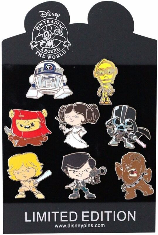 Star Wars "cute" Disney Authentic Trading Pin Set - 8 Total Pins - Brand New