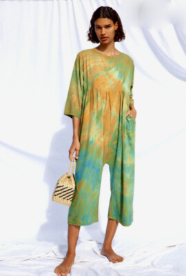 

Комбинезон Free People Riverside Agnes из необработанного шелка Tie Dye Зеленый Оранжевый Золотой O/S NWT, Green blue orange gold tie dye