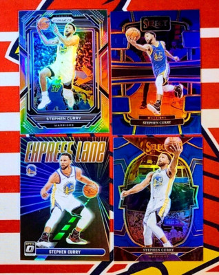 Lot of 4 2022-23 & 2023-24 Stephen Curry Panini Prizm & Select Silver Prizm ++