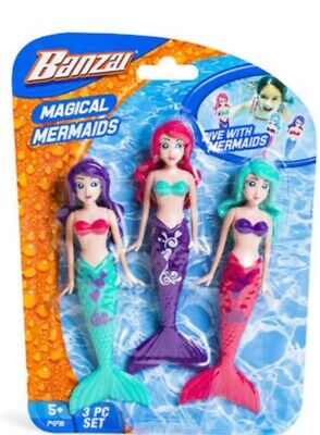 Banzai Magical Mermaids 3 Pack Dive Pool Kids Swim Toys. New In Packaging!