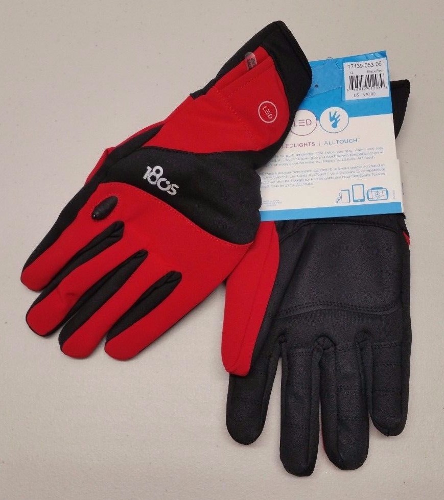 180s Unisex Torch LED Glove, Black/Red, XL