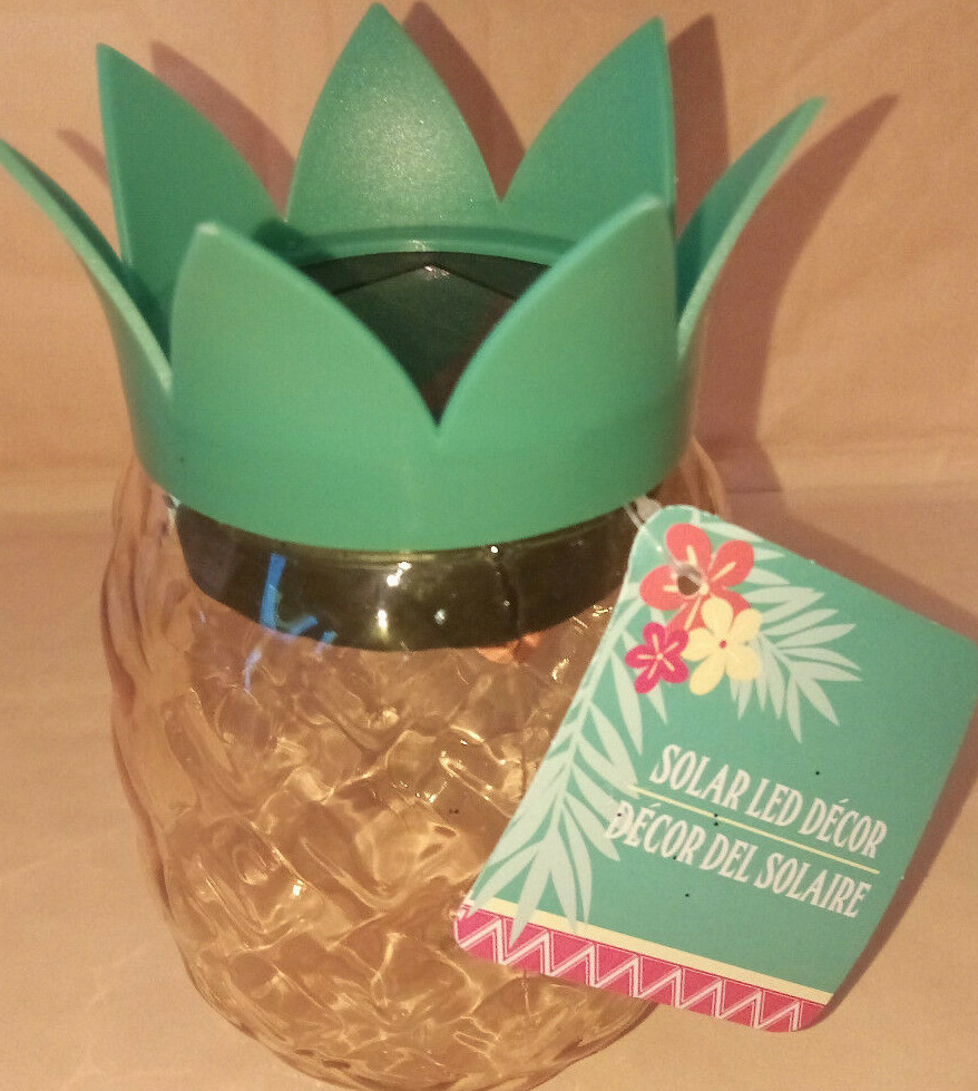 Solar Powered Pineapple Plastic Jar LED Table Light 4.75 x 3.125 in. Set of 2