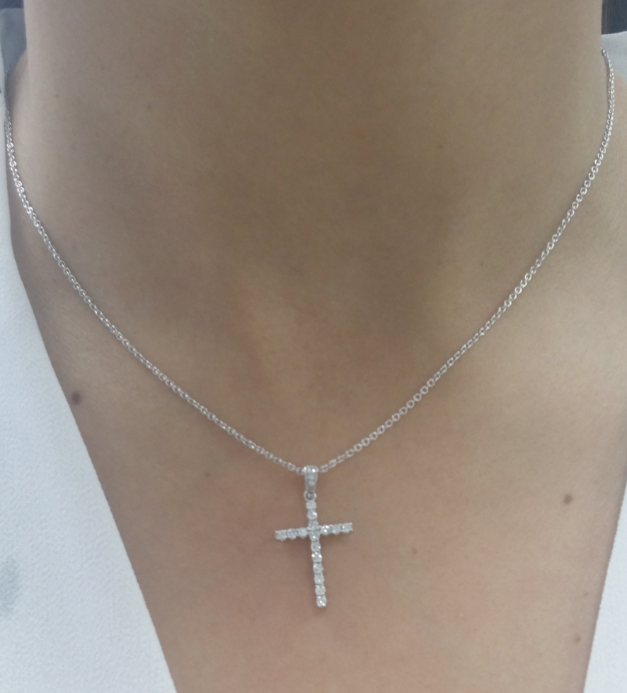 Pre-owned Handmade Deal 0.25 Ctw Round Diamond Cluster Cross Pendant Charm In 14k Gold 22 Mm In H
