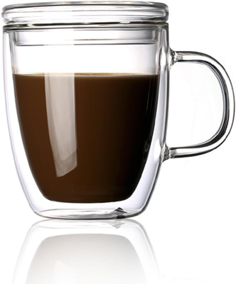 Borosilicate Glass Coffee Mug with Lid Handle,16 oz Double-w