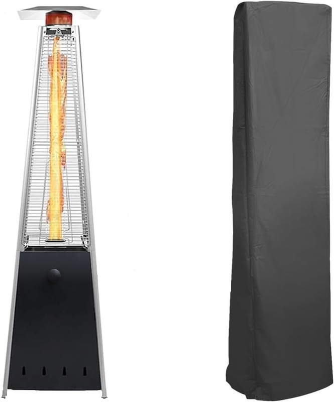 Outdoor Patio Gas Heater | Garden, Camp, BBQ Parties | Stainless Steel Pyramid Style 13Kw Propane Burner | Portable Wheels| LPG Warm Heating Fire & Water Proof Cover Included