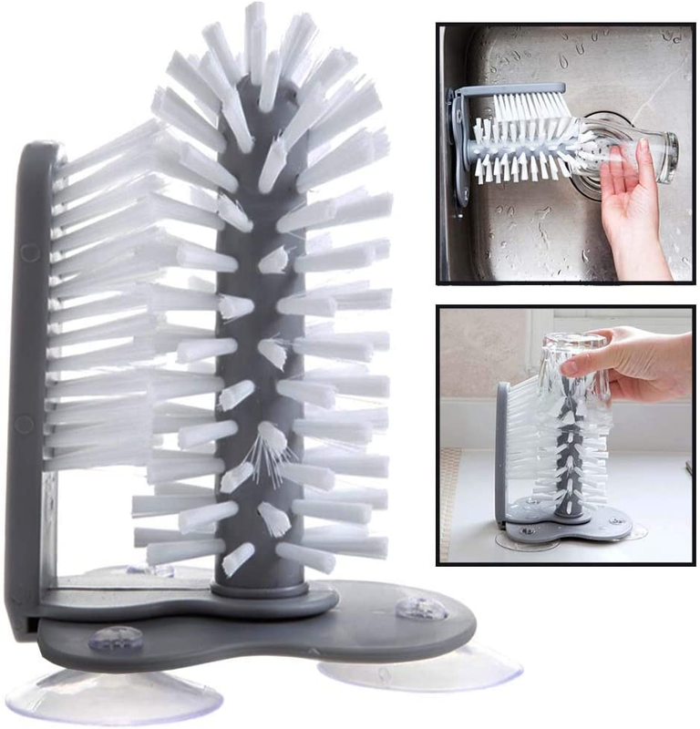 Water Bottle Cleaning Brush Glass Cup Washer with Suction Base Bristle Brush for