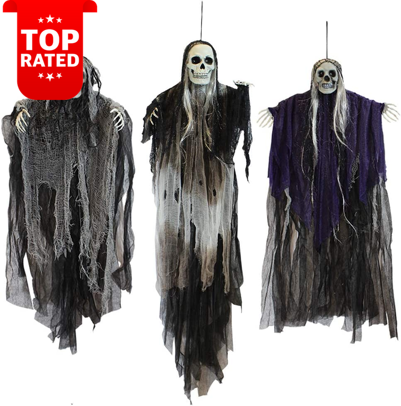 3 Pack Halloween Skeleton Ghost Reaper Decorations Outdoor Yard Party Decor