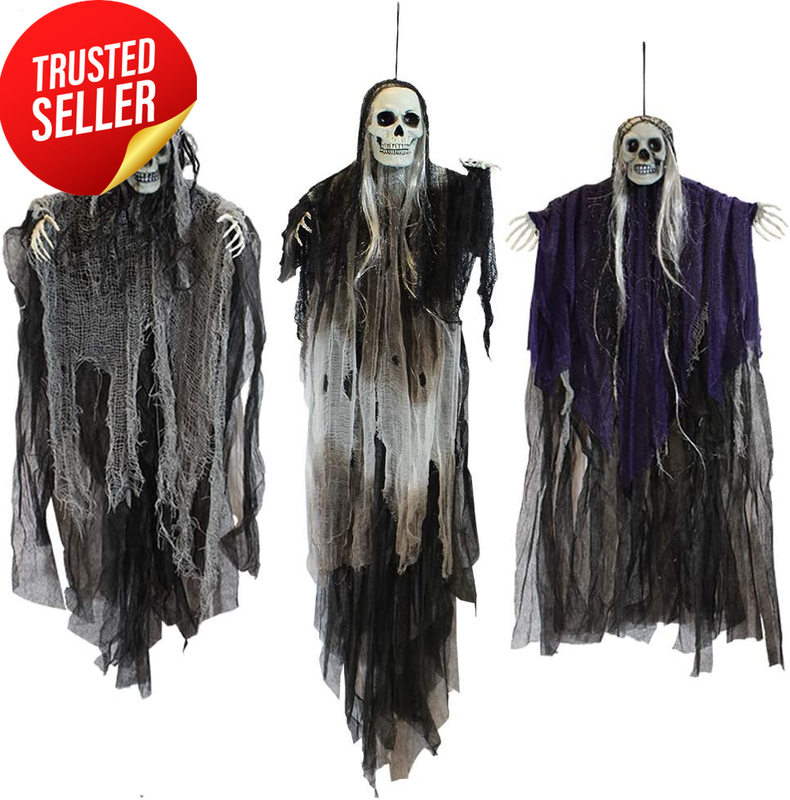 Hanging Halloween Skeleton Ghost Grim Reaper Decorations 3 Pack Outdoor Prop