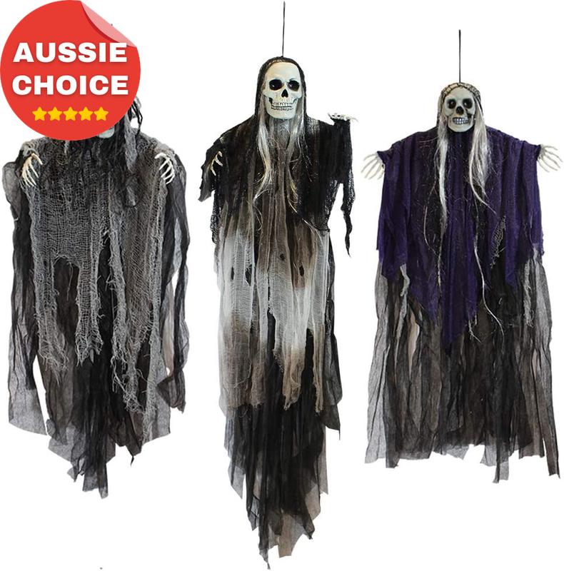 3 Pack Halloween Hanging Skeleton Ghosts Grim Reapers Outdoor Decorations