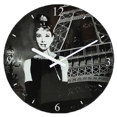 Icons Collection 30cm Glass Wall Clock Boxed  Audrey Hepburn