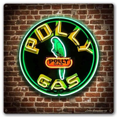 POLLY GASOLINE 3D NEON LOOK BRICK 18'' HEAVY DUTY USA METAL GAS ADVERTISING SIGN
