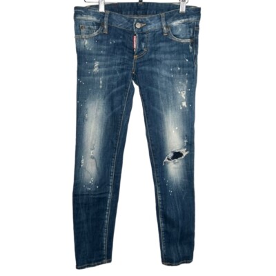 Dsquared2 Jeans Women's Size 2/4 - 40 Blue Skinny Distressed Splatter Low Rise
