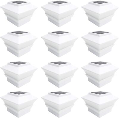 iGlow 12 Pack White Outdoor Garden 4 x 4 Solar LED Post Deck Cap Square 