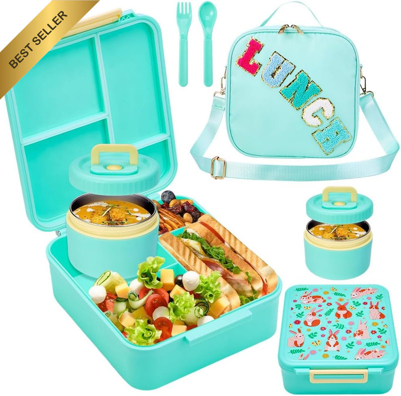 Kids Lunch Box Set, Leak-Proof Bento Box with 4 Compartment, 10Oz Stainless Stee