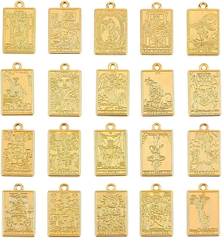 1 Box 40Pcs 20 Styles Metal Tarot Card Charms Divination Charms Bulk Gold Rectan