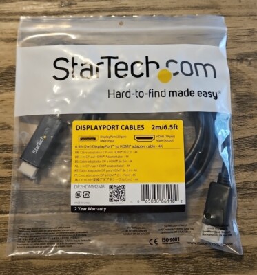 StarTech DP2HDMM2MB DisplayPort to HDMI Cable 6.5 ft/2m - 4K 30Hz Black - #D81Ps
