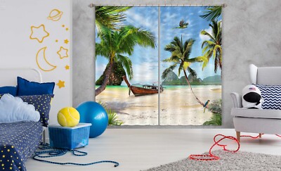3D Beach Coconut Tree ZHUA3209 Photo Curtain Window Blockout Fabric Amy 2023