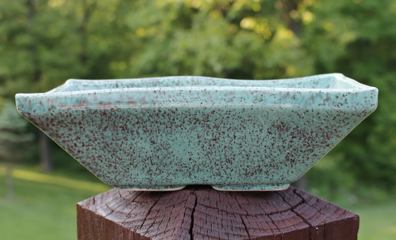 Vintage Retro Mid Century USA Speckled Drip Teal Ceramic Pottery Planter