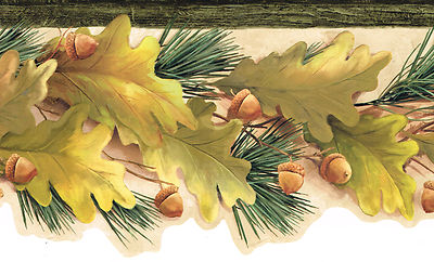 * DIE-CUT COUNTRY OAK LEAVES ACORNS PINE NEEDLES Green Top Wallpaper bordeR Wall