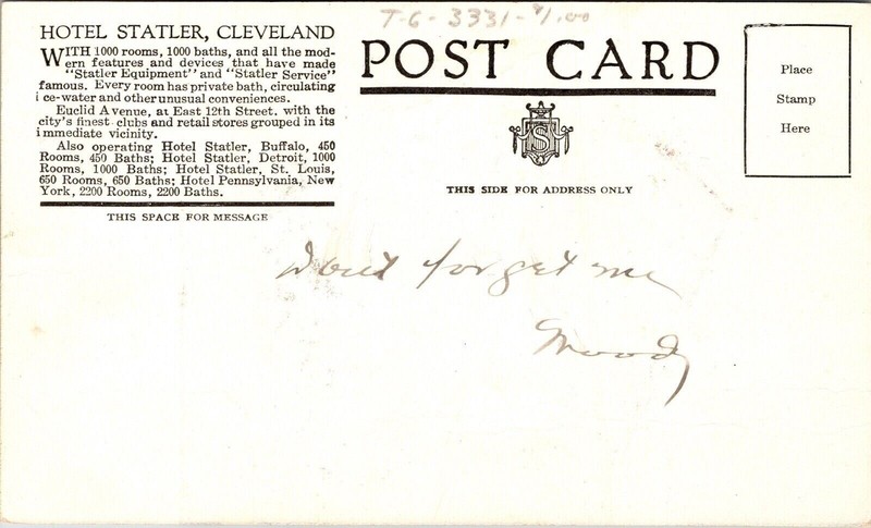 Hotel Statler Cleveland Statler Equipment 12Th Street Buffalo Detroit Postcard