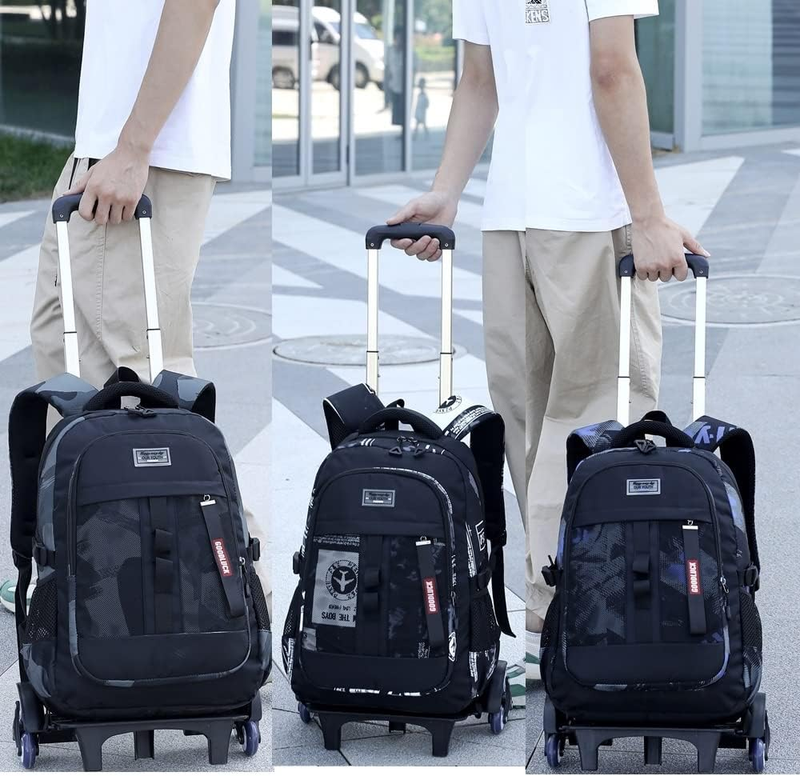 Camo Rolling Backpack for Boys 6Wheels, D 6 Wheels-Camo Black White