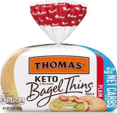 2 ct Thomas' KETO Plain Bagel Thins 80 Cal Low Carb (2g Net Carbs) | Unopened 