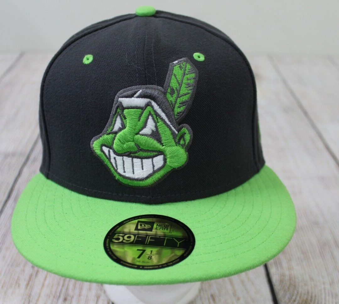NWT New Era 59Fifty Cleveland Indians Chief Wahoo Green Grey NWT New Era 59Fifty Cleveland Indians Chief Wahoo Green Grey
