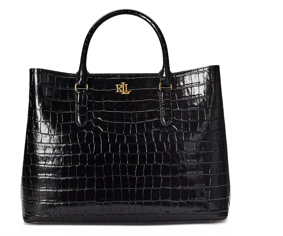 激安 Lauren Ralph 上質レザーCrocodile-Embossed Satchel Bag Crocodile-Embossed Satchel