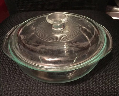 Vintage Pyrex 2 QT Clear Glass Round Casserole Dish 024 22
