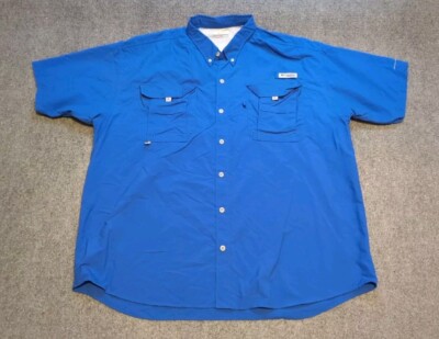 Columbia Shirt Mens 2XL Blue Short Sleeve Hiking Outdoors PFG Fishing XXL Nylon 