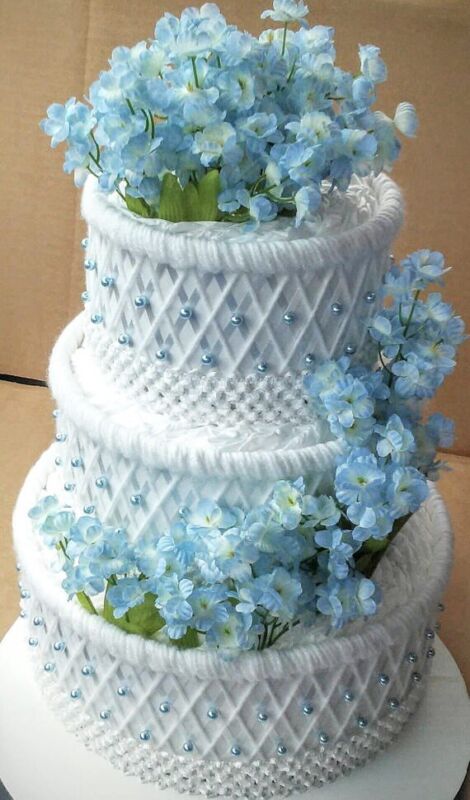Blue And White Winter Wonderland Theme Baby Shower Diaper Cake Centerpiece Gift