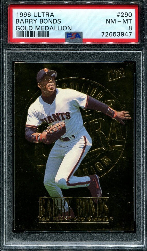 PSA 8 NM MINT 1996 ULTRA GOLD MEDALLION BARRY BONDS #290