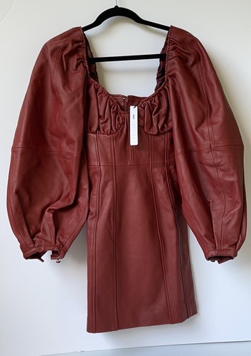 Pre-owned Asos Design Asos Edition Womens Real Leather Mini Dress With Bust Ruching In Chestnut 2 In Brown