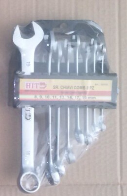 HIT chiavi combinate al cromo vanadio 8 pezzi con supporto 8,9,10,11,13,14,17,19