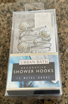Urban Bath 12 Decorative Metal Shower Hooks Silver Hammered Round