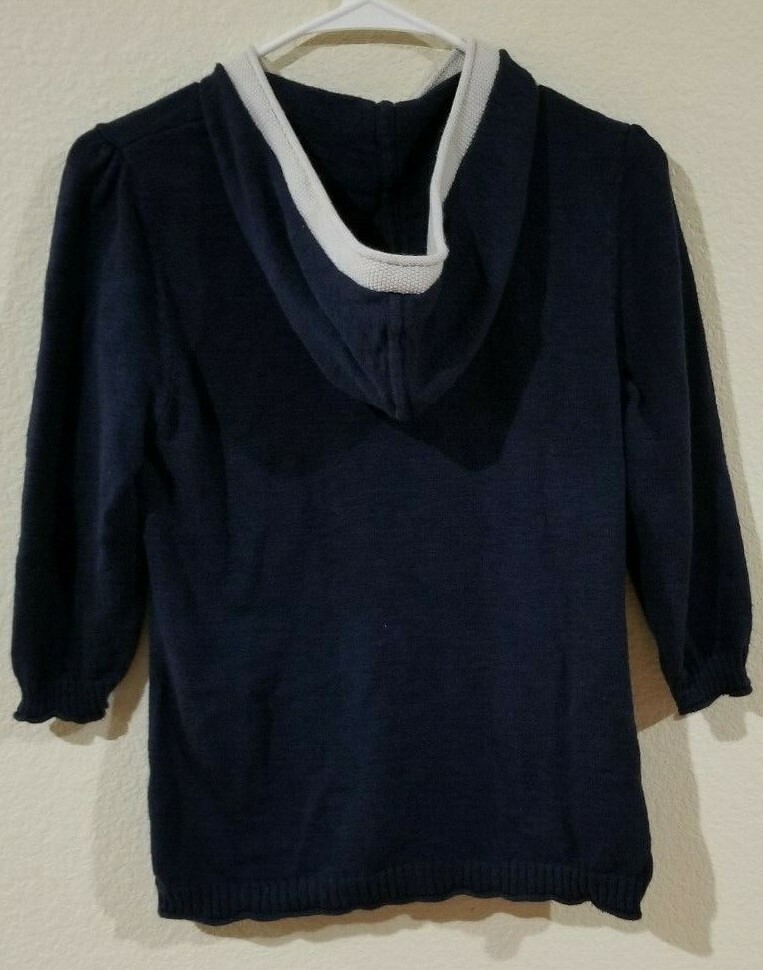 womens medium navy blue with white trim sweater jacket with hood