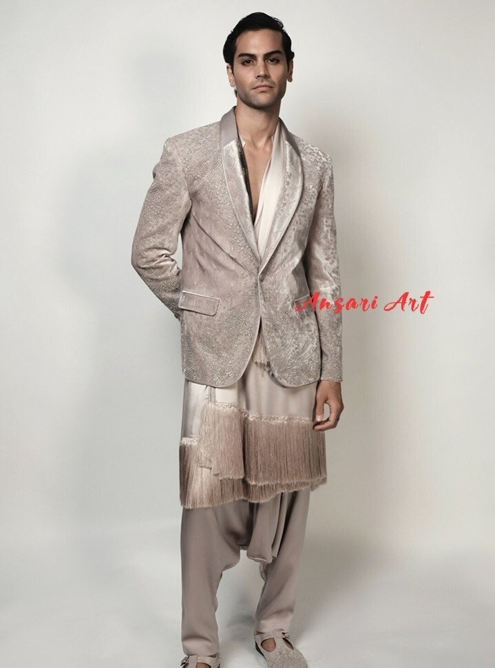 Pre-owned Art Men's Designer 2pc Suit Custom Made Embroidered Wedding Cocktail And Prom Outfit In Same Picture