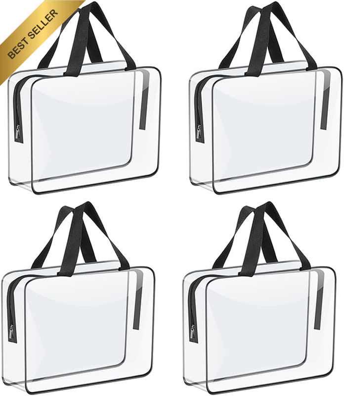 4 Packs Toy Storage Bags with Zipper,Clear PVC Organizing Bags, Waterproof Toy B