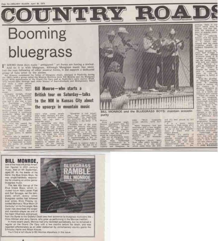 BILL MONROE : CUTTINGS COLLECTION - interview