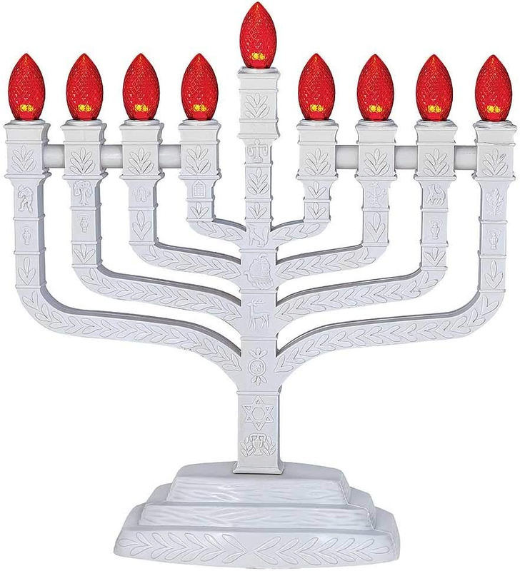 LED Electric Menorah with Orange E12 Bulbs - 12 Tribes Symbols Knesset Style Whi