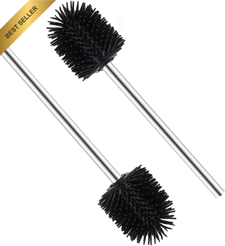 Silicone Toilet Brush with Stainless Steel Handle, Black, Pack of 2