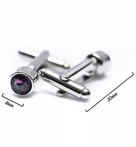 Cuff Links With Box And Mirror Purple Sliver Men Purple