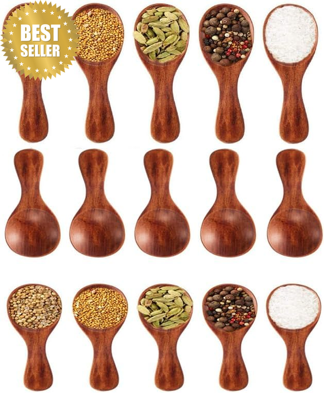 20 Pack Mini Wood Spoon with Short Handle-Small Wooden Salt Spoon, Perfect for S