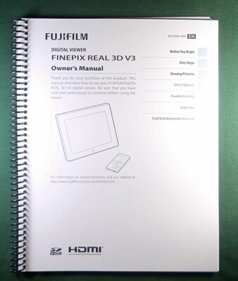 Fujifilm FinePix Real 3D V3 Viewer Owner's Manual:  w/ Protective Covers!