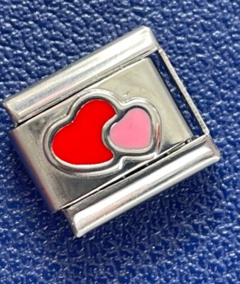 Bubblegum Pink & Red Enamel Love Hearts Charm Link For A Nomination Bracelet