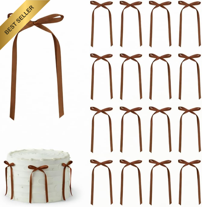 30-Pack Cake Decorations, Brown Bows for Cake, Wedding Cake Topper, Non-Edible R