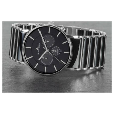 Pre-owned Jacques Lemans Rare Men's  York 1-1815a Black Ceramic Chronograph